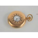 A gold plated Elgin half hunter pocket watch, Roman numeral dial