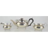 An Art Deco silver teaset, with galleried pierced rims, comprising teapot with ebony handle and