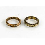 Two 9ct gold rings, comprising an eternity ring set with white stones within recurring hearts,