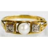 A 14ct gold, diamond and pearl ring, size M