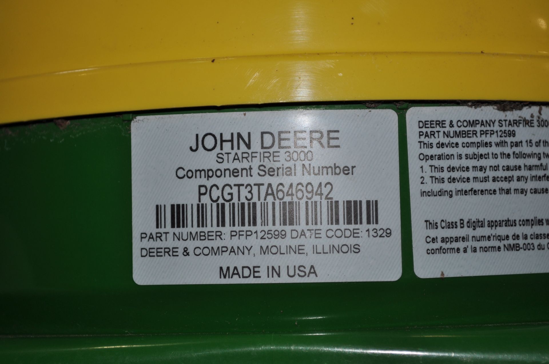 John Deere StarFire 3000 receiver, SF1, SN PCGT3TA646942 - Image 3 of 3