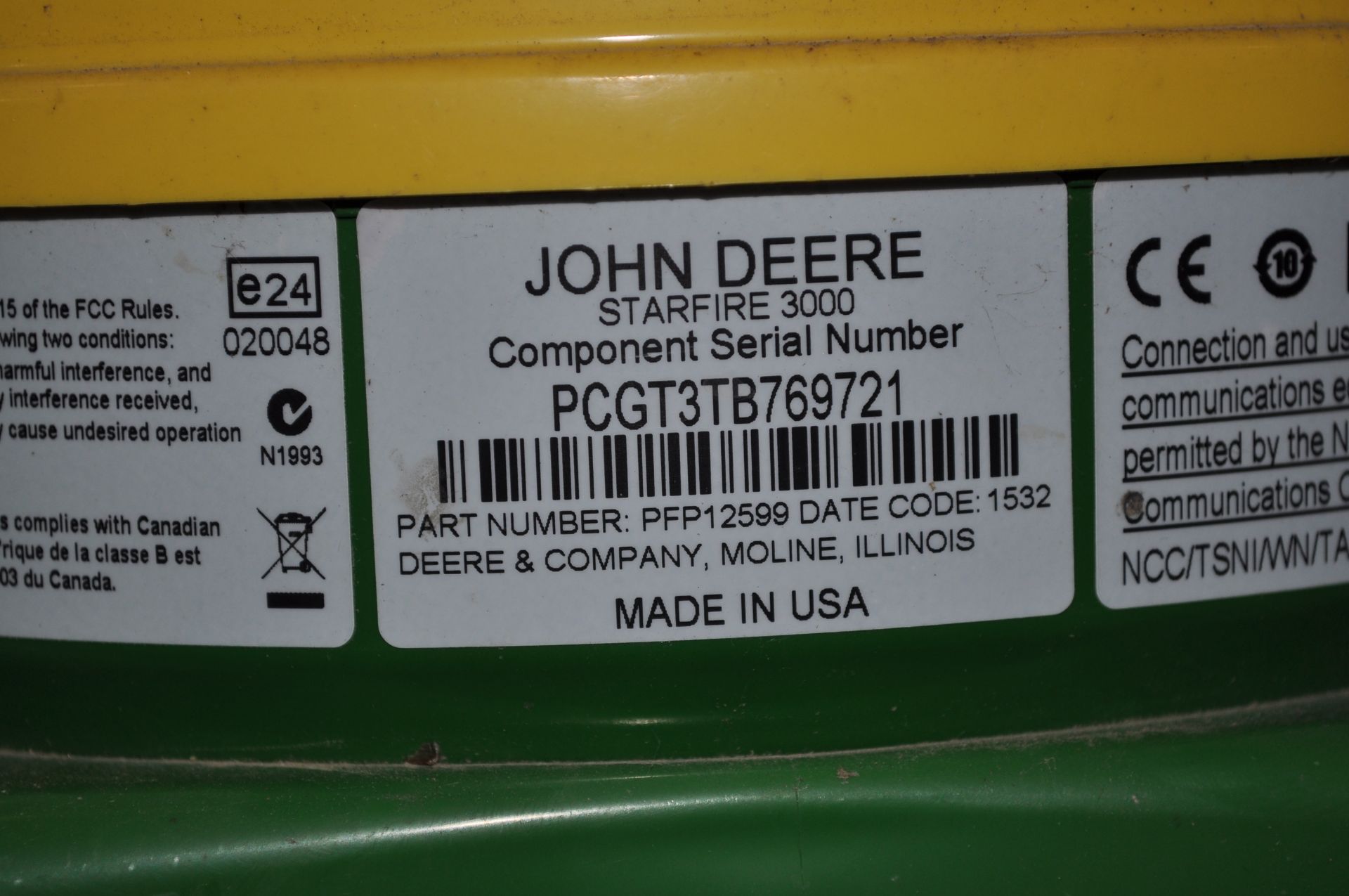 John Deere StarFire 3000 receiver, SF1, SN PCGT3TB769721 - Image 4 of 4