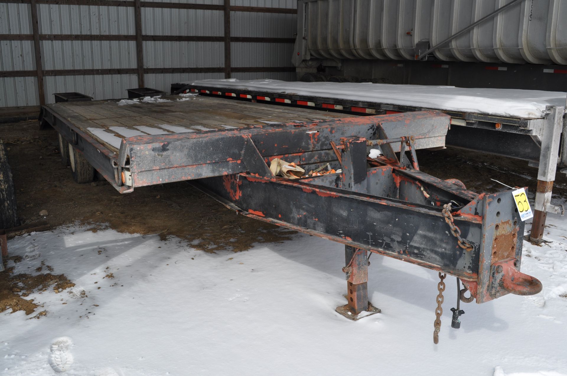 1993 19’ + 4’ Econoline 10 ton pintle hitch trailer, tandem axle, duals, rear ramps, new treated - Image 2 of 14