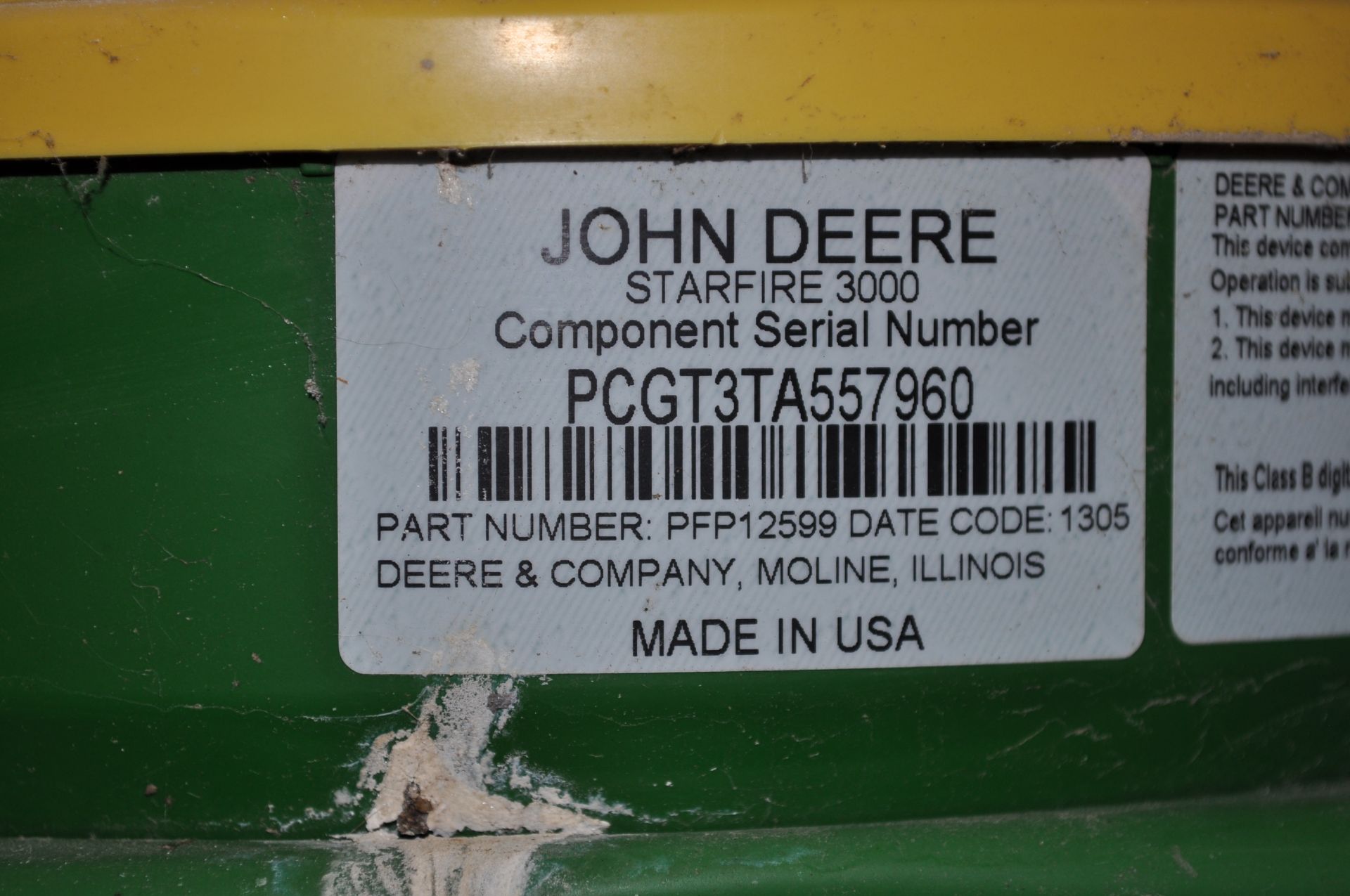John Deere StarFire 3000 receiver, SF1, SN PCGT3TA557960 - Image 3 of 3