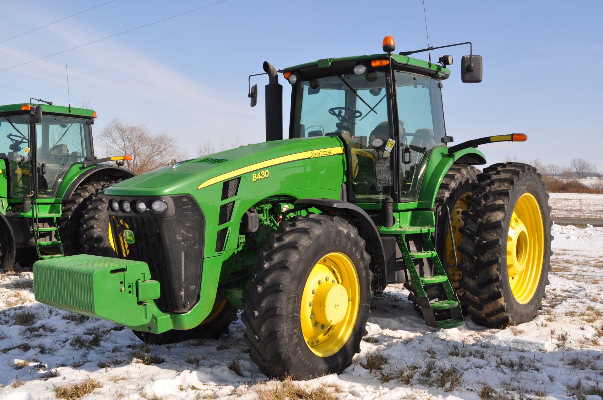 John Deere 8430 tractor, MFWD, 480/80R50 duals, 420/85R34 front, power shift, front fenders, front