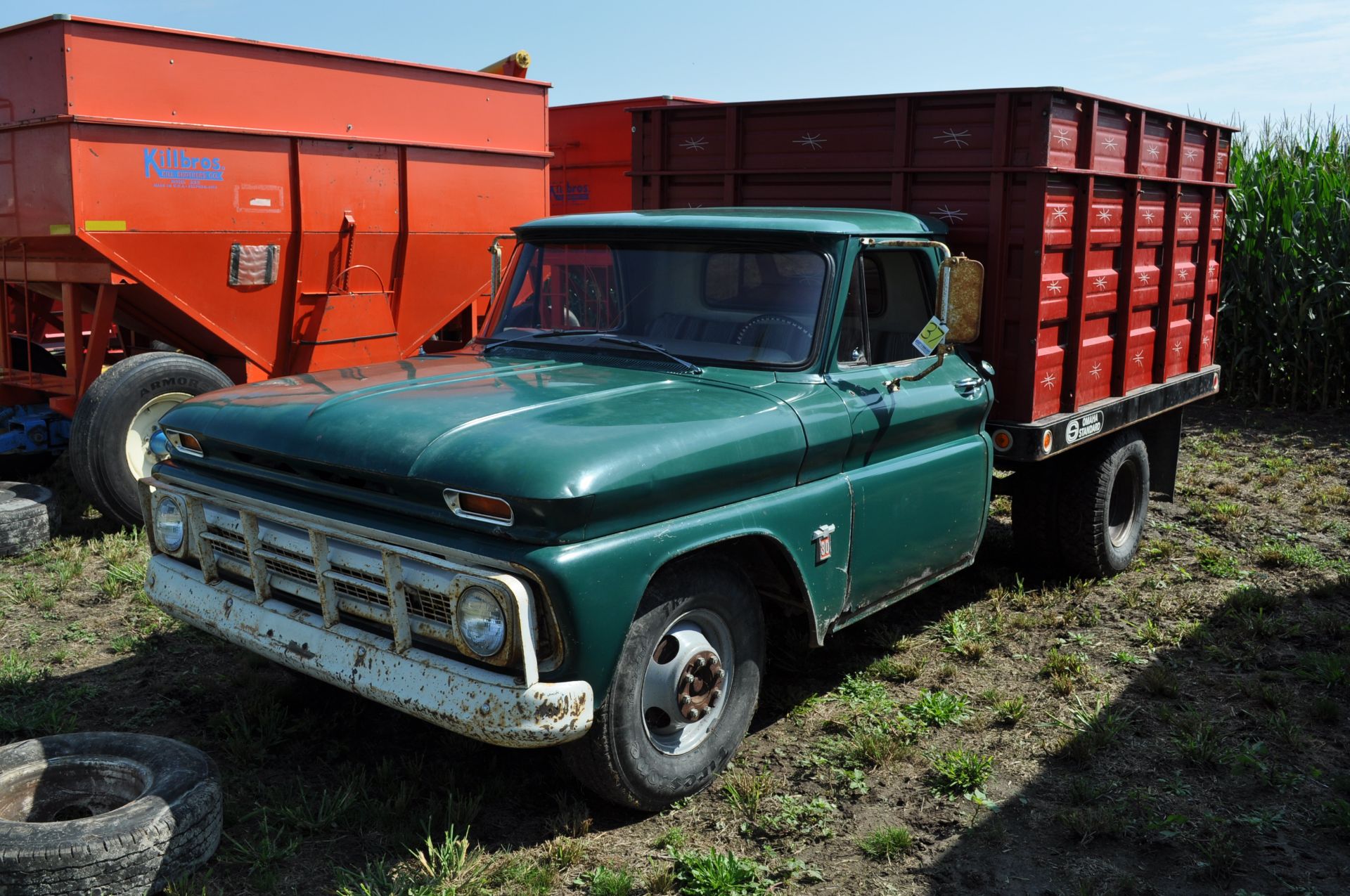 1964 Chevrolet 30 1 ton truck, 230 6 cyl gas engine, 4 spd manual trans, 134” WB, 235/85R16 tires