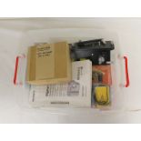 Box of photography equipment to include filters, flashguns and light meters. also included is a