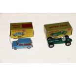 Two Dinky Toys diecast model vehicles; 199 Austin Se7en Countryman with light blue body, red