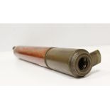 Antique Victorian mahogany and brass bound folding telescope. Brass sliding lens gates present.