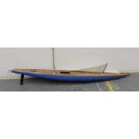 A large wood constructed model of a sailing boat, 209cm long