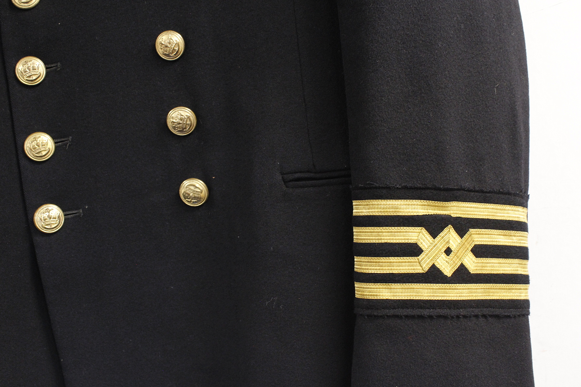 British Royal Navy dress uniform jacket having Sabre of London label, brass naval buttons by Stephen - Image 2 of 3