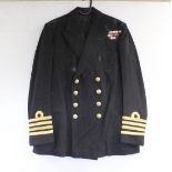 British Royal Navy dress uniform jacket having brass naval buttons by Pitt & Co, bullion wire cuff