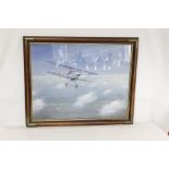 JOHN YOUNG: print of an RAF Hawker Mk 1 K2065 biplane in mid-flight. H-54cm W-70cm