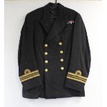 British Royal Navy dress uniform jacket having C I Shearer & Son of Buckie label, brass naval