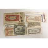 Collection of various foreign banknotes.