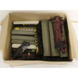 Collection of vintage model railway engines and carriages, all play worn with some damages,