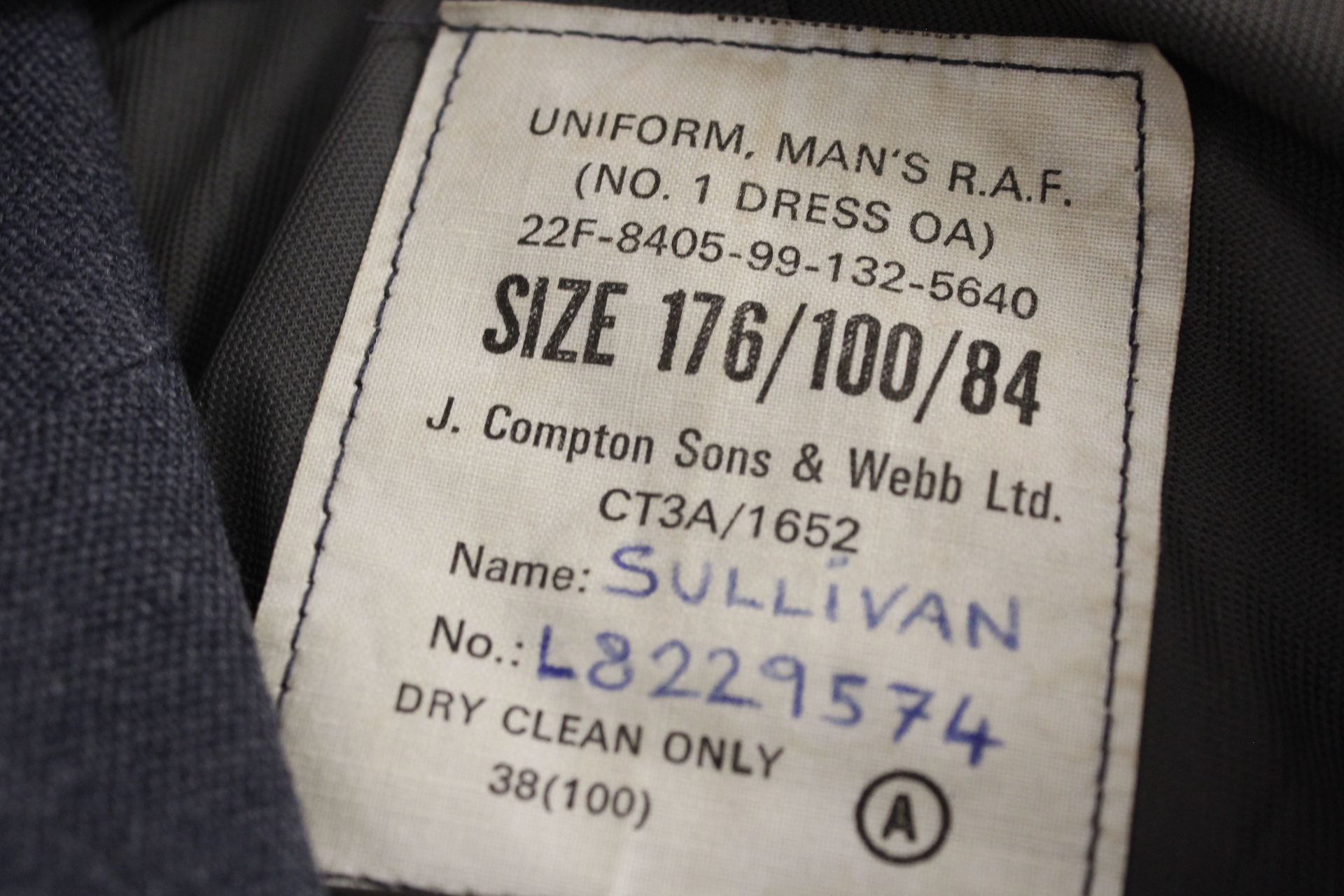 British Royal Air Force dress uniform jacket having J Compton Sons & Webb Ltd label "Sullivan - Image 5 of 5