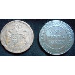 Tokens. Bristol. One penny. Geo. III bust. 1811. Edge knocks otherwise NF. Birmingham. One penny.