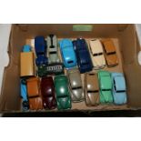 Dinky Toys diecast model vehicles including 161 Austin Somerset, 40a Riley, Vanguard, Morris Oxford,