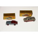 Two Dinky Toys diecast model vehicles; 164 Vauxhall Cresta Saloon car with maroon lower body, creamy