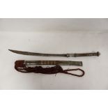 Antique Burmese Dha sword with hallmarked silver and rosewood scabbard. Intricate wire wrapped