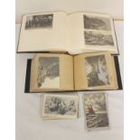Two antique postcard albums including landscapes, ethnic scenes and WW1 military sweetheart
