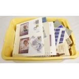 Collection of stamps, postcards coins etc.