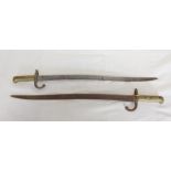 Two French M1866 Chassepot sword bayonets dated 1868, with  brass ridged handle (2)