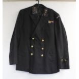 British Royal Navy dress uniform jacket having brass naval buttons by Firmin, bullion wire collar