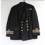 British Royal Navy dress uniform jacket having C H Bernard & Sons Ltd of Harwich Essex label "D M