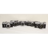 Five vintage cameras to include a Russian Fed 3 with 53mm F2.8 lens and a Japanese Yashika J