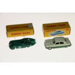 Two Dinky Toys diecast model vehicles; 162 Ford Zephyr Saloon car with cream upper body, green