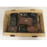 Box of vintage plate cameras etc. to include Agifold Agilux F4.5, No.1 pocket Kodak and Nettar