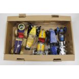 Meccano constructed model cars including a 1930's style sports car, a three-wheeled sports car,