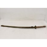 WWII Imperial Japanese officers Katana with original field green scabbard. Blade measures 69cm in