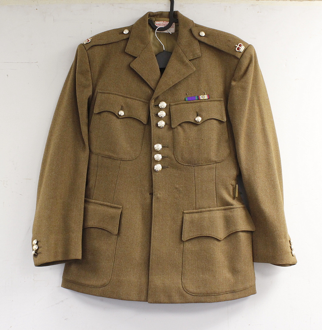 British Army dress uniform jacket having Meyer & Mortimer Ltd label "83 2 89 …..?", Scottish