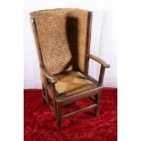 Orkney chair with oak frame raised on square tapering legs. 105cm