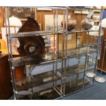 Pair of Pieff of Worcester mid 20th century modern contemporary chromed metal and glass shelves,