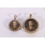 9ct yellow gold locket with seed pearl border containing portrait miniature on ivory of Tom Lawrie