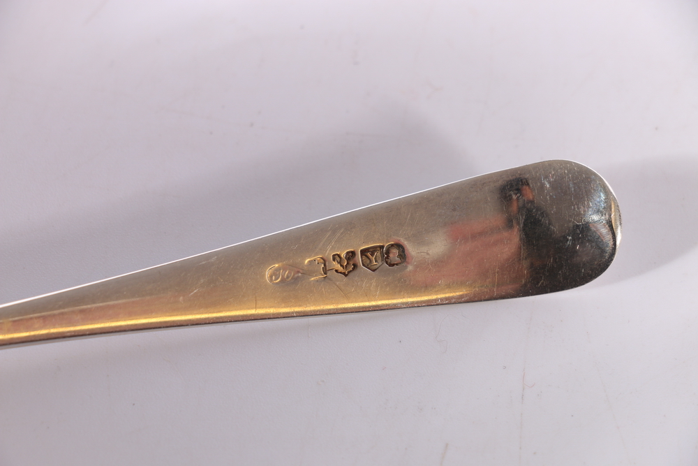 Set of six George III antique silver desert spoons of oar pattern by James Orr of Greenock, - Image 2 of 2