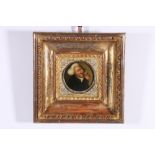 19th CENTURY SCHOOL, Miniature portrait of a gentleman drinking a glass of red wine, Unsigned oil on