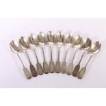 Set of ten Victorian antique silver tea spoons of fiddle pattern by Charles Lias London 1847, 221g