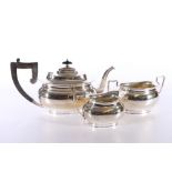 George VI silver three piece tea set of boat shape, makers marks rubbed, 1948, Birmingham 1058g