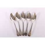 Set of five George III antique silver table spoons of oar pattern by Solomon Hougham London 1814,