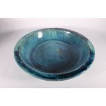 DOUGLAS DAVIES art pottery shallow bowl "Turquoise Bowl I", 49cm diameter, Provenance: Purchased