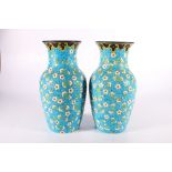 Pair of French Longwy pottery Cloisonné ware baluster vases impressed marks to base 1174 and paint