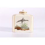 19th century Continental porcelain tea cannister and cover decorated with hand painted bird and