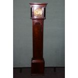 18th Century style oak cased grandmother clock, the brass dial with Roman numeral chapter ring.