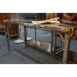 Mid 20th century modern design chromed metal and smoked glass console table in the manner of