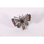 Antique white metal ruby, diamond, sapphire and pearl butterfly combination brooch or pendant 16.